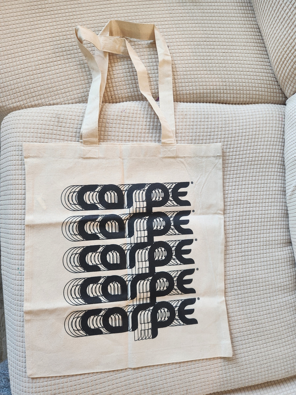 Canvas Tote Bag with Black 'Carpe' Graphic